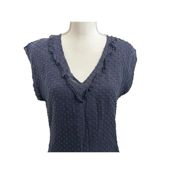 SUNNER Sleeveless Silk Blend Swiss Dot Ruffle V-neck Tunic Navy-Sz S - Picture 4 of 8